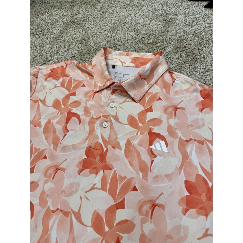 Adidas Performance Golf Polo Shirt Men’s L Floral Orange Triple Stripe Stretch